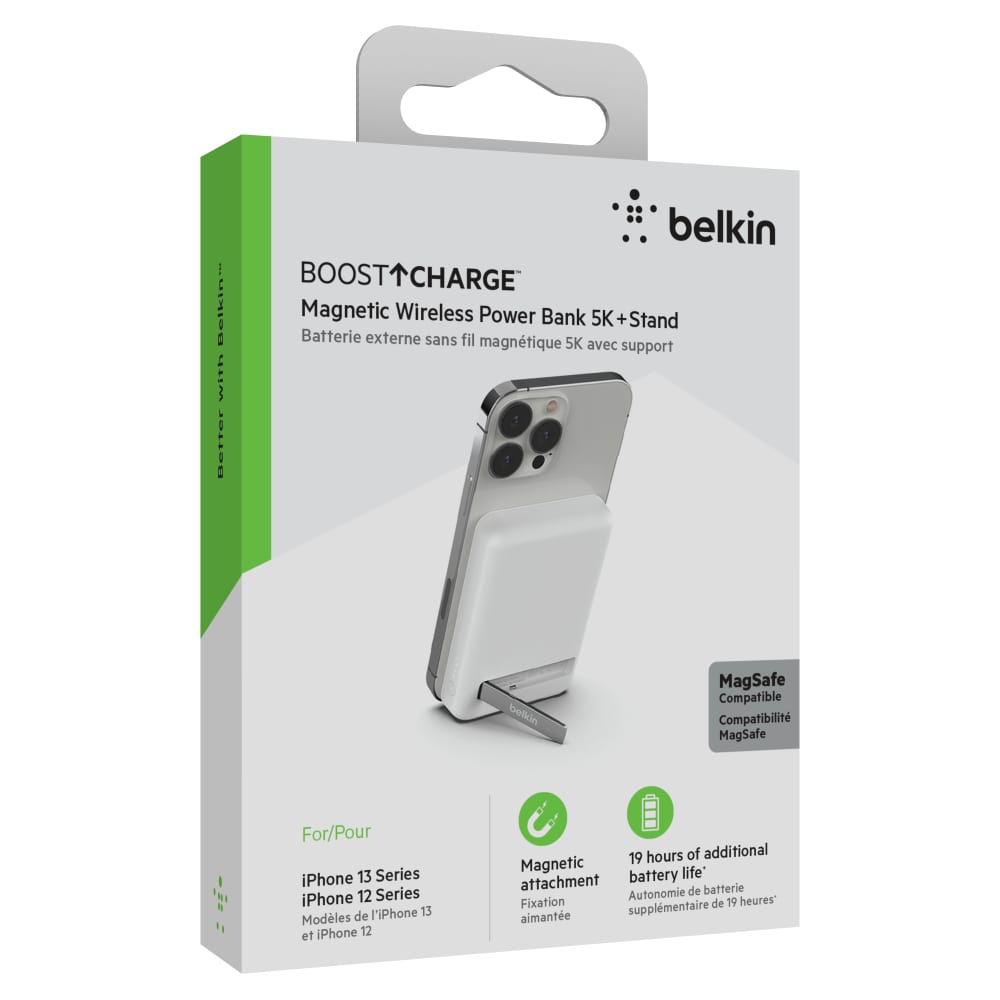 Belkin Cargador inalámbrico magnético (fuente de alimentación incluida) y  soporte de teléfono MagSafe para iPhone 13, 12, Pro, Pro Max, Mini